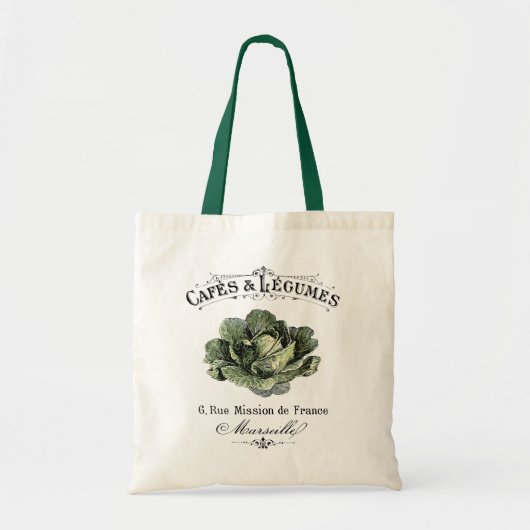 Franse Vintage Cafe Veggie Vegan Cabbage Tote Bag (Voorkant)