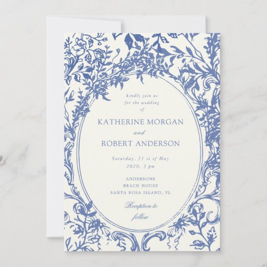 Franse Vintage Elegante Bloemenbruiloft Kaart (Voorkant)