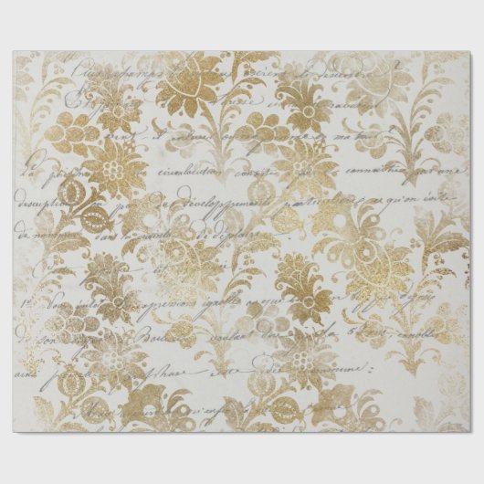 Franse Vintage Gold Floral Cadeaupapier (Vlak)