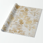 Franse Vintage Gold Floral Cadeaupapier<br><div class="desc">Dit prachtige Franse  ontwerp heeft een achtergrond van krullend schrijven met elegante gouden bloemen en stengels. Zie afbeelding naaien om te garanderen dat het aanvaardbaar is.</div>