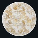 Franse Vintage Gold Floral Keramische Knop<br><div class="desc">Het prachtige Franse ontwerp heeft een achtergrond van krullend schrijven met elegante gouden bloemen en stengels.</div>