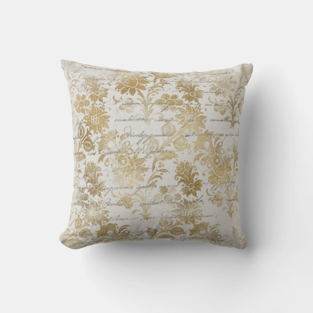 Franse Vintage Gold Floral Kussen (Voorkant)
