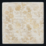 Franse Vintage Gold Floral Stenen Onderzetter<br><div class="desc">Het prachtige Franse  ontwerp heeft een achtergrond van krullend schrijven met elegante gouden bloemen en stengels.</div>