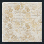 Franse Vintage Gold Floral Stenen Onderzetter<br><div class="desc">Het prachtige Franse ontwerp heeft een achtergrond van krullend schrijven met elegante gouden bloemen en stengels.</div>