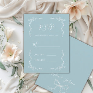 Franse Vintage Handgetekende Aqua Blauwe Trouw RSVP Kaartje