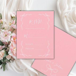 Franse Vintage Handgetekende Pastelroze Huwelijk RSVP Kaartje