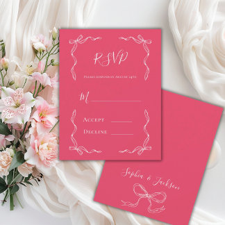 Franse Vintage Handgetekende Roze Bloemblaadje Roz RSVP Kaartje