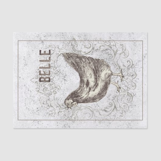 Franse Vintage ontkoppeling van kippen Hen Grunge Tissuepapier (Voorkant)