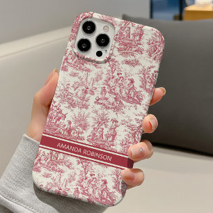 Franse vintage rode Toile de Jouy Scène iPhone 16 Hoesje