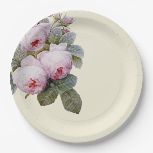 Franse vintage rozen papieren bordje (Voorkant)