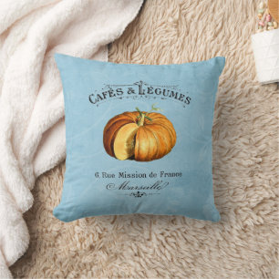 Franse Vintage Veggie Vegan Pumpkin Blue Kussen
