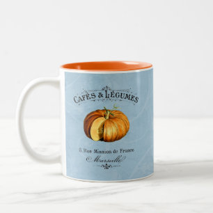 Franse Vintage Veggie Vegan Pumpkin Blue Tweekleurige Koffiemok
