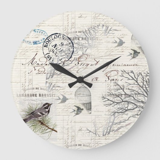 Franse Vintage-vogel- en Branch-wandklok Grote Klok (Voorkant)