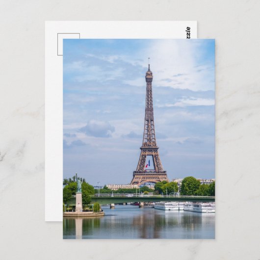 Franse vlag die wappert in het midden van de Eiffe Briefkaart (Voorkant / Achterkant)