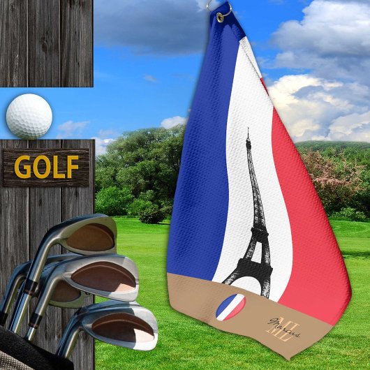 Franse vlag & Eiffel, Frankrijk monogrammed Golf Golfhanddoek