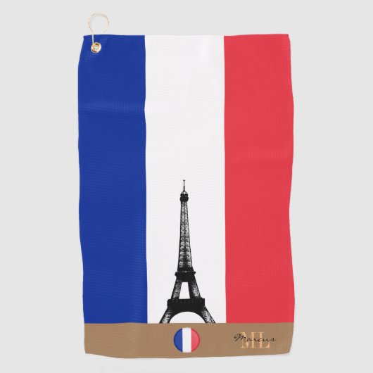 Franse vlag & Eiffel, Frankrijk monogrammed Golf Golfhanddoek (Voorkant)