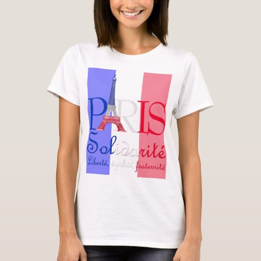 Franse vlag Eiffel Tower Solidarité Liberté T-shirt (Voorkant)
