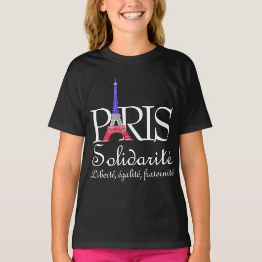 Franse vlag Eiffel Tower Solidarité Liberté T-shirt (Voorkant)