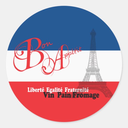 Franse vlag Eiffeltoren Bon Appetit Ronde Sticker (Voorkant)