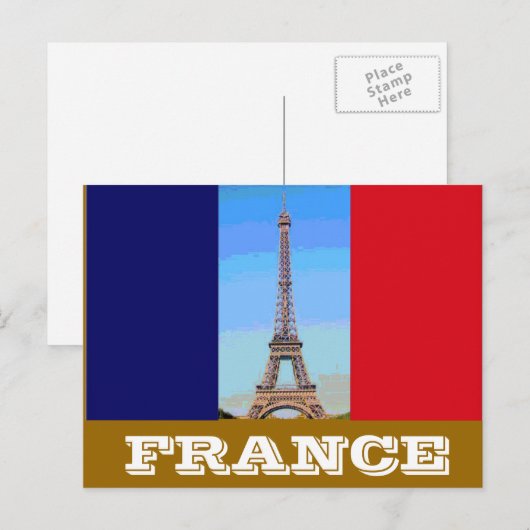 Franse vlag Eiffeltoren Briefkaart (Voorkant / Achterkant)
