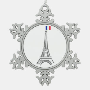 Franse vlag Eiffeltoren Parijs Kerstornament Tin Sneeuwvlok Ornament