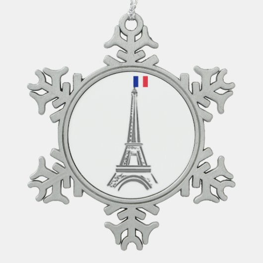 Franse vlag Eiffeltoren Parijs Kerstornament Tin Sneeuwvlok Ornament (Voorkant)