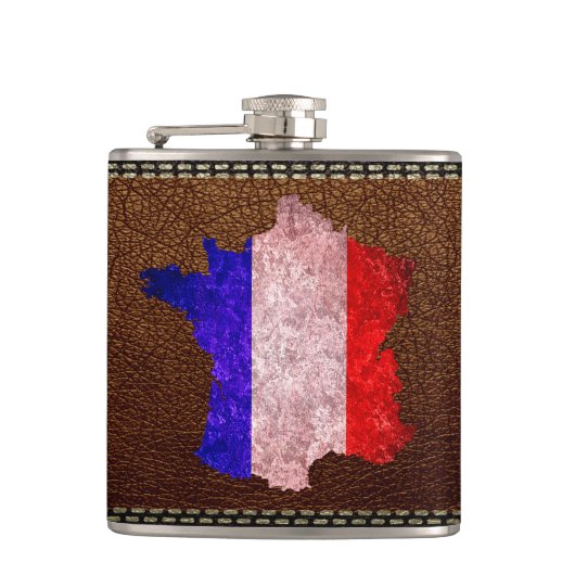 Franse vlag en kaart heupfles (Voorkant)