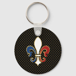 Franse vlag Fleur de Lis met Gold Sleutelhanger