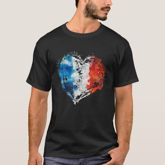 Franse vlag  Frankrijk Hart Patriottische Mannen W T-shirt (Voorkant)