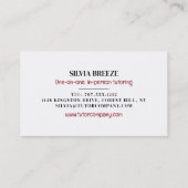 Franse vlag, Franse taal Tutor, leraar Visitekaartje (Achterkant)