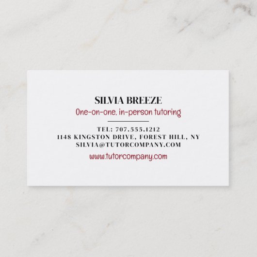 Franse vlag, Franse taal Tutor, leraar Visitekaartje (Achterkant)