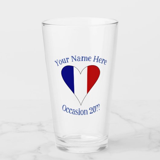 Franse vlag Hart Blauw Gepersonaliseerd Glas (Voorkant)
