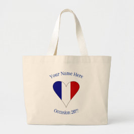 Franse vlag Hart Blauw Gepersonaliseerd Grote Tote Bag