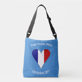 Franse vlag Hart gepersonaliseerd op blauw Crossbody Tas