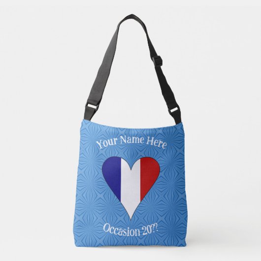 Franse vlag Hart gepersonaliseerd op blauw Crossbody Tas (Voorkant)