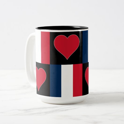 Franse vlag : Heart Patriotic French Pride Tweekleurige Koffiemok (Voorkant links)