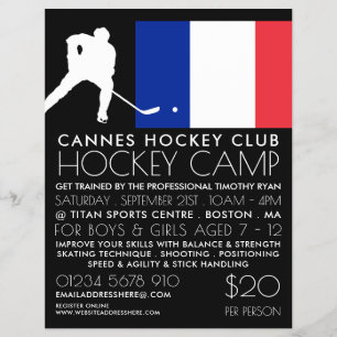 Franse vlag, hockeyspeler, kampreclamefolder flyer