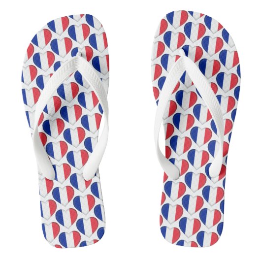 Franse vlag kleuren harten patroon patriottisch teenslippers (Voetbed)