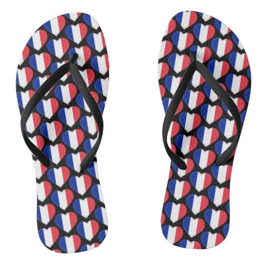 Franse vlag kleuren harten patroon patriottisch teenslippers (Voetbed)