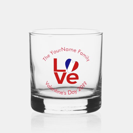 Franse Vlag LIEFDE Rood Gepersonaliseerde Tekst Whisky Glas (Voorkant)