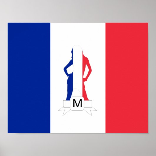 Franse vlag & meisje monogram poster (Voorkant)