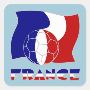 Franse Vlag met Voetbal Blauwe Achtergrond Vierkante Sticker