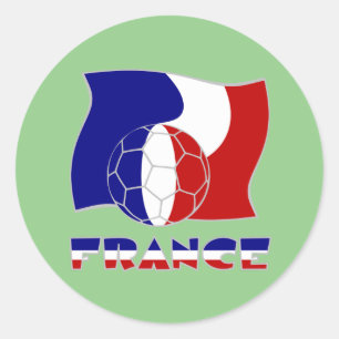 Franse vlag met voetbal groene achtergrond  ronde sticker