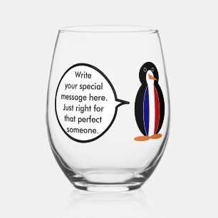Franse vlag praten Ms Penguin gepersonaliseerd Wijnglas Zonder Voet