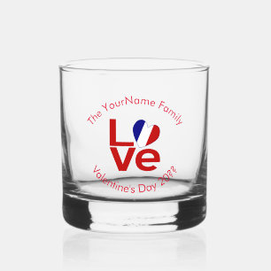 Franse vlag Rode letters LIEFDE gepersonaliseerd Whisky Glas