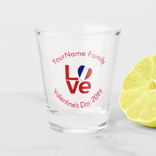 Franse Vlag Rode Letters LIEFDE Persoonlijk Shot Glas (Voorkant)