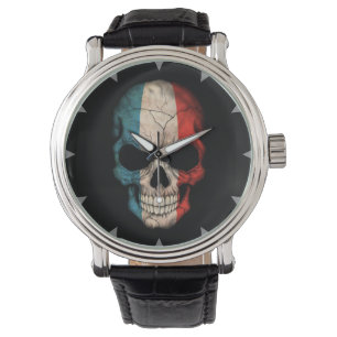 Franse vlag schedel op zwart horloge