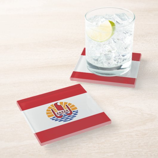 Franse vlag van Polynesië Glazen Onderzetter (Schuin)