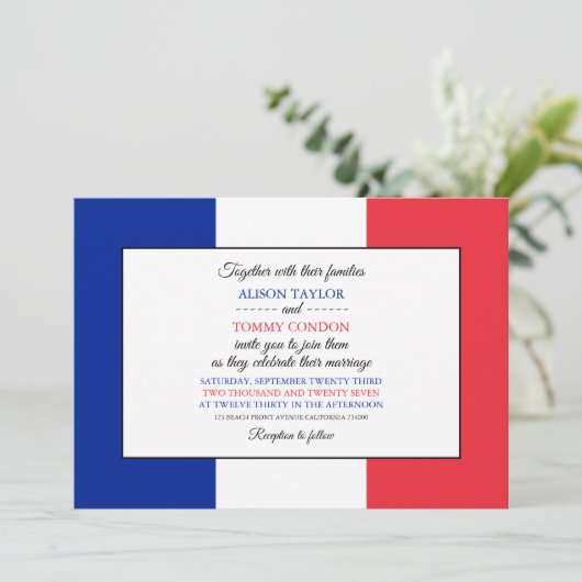 Franse vlag, vlag van Frankrijk bruiloft Kaart (Staand voorkant)