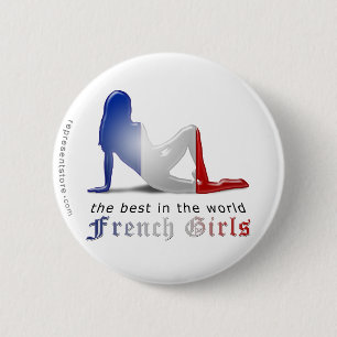 Franse vlag voor meisje Silhouette Ronde Button 5,7 Cm